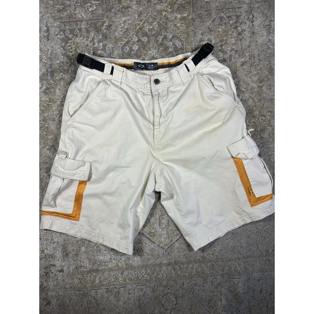Vintage Y2K Oakley Software Tactical Cargo Shorts White Cream Orange Gorpcore 34